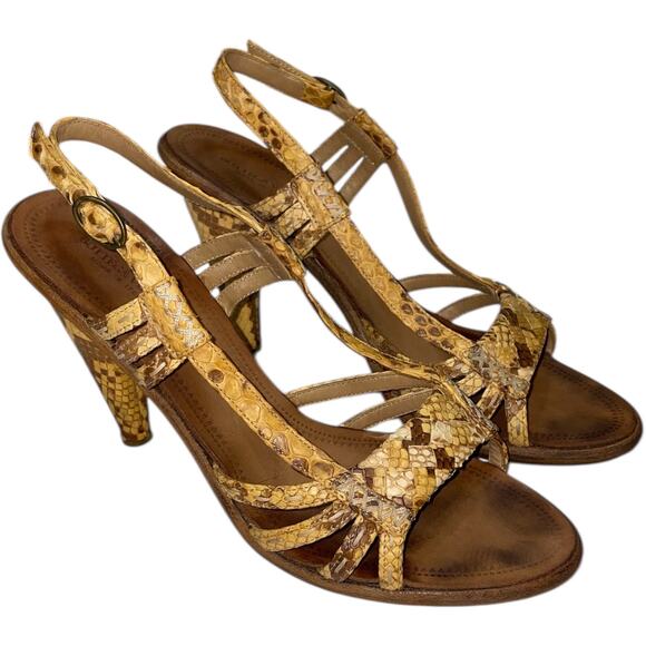 Bottega Veneta Brown Snakeskin Leather Strappy HeelsSize:EU 38.5 / US 8.5